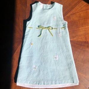 Bonpoint Linen Spring Dress w/ Embroidered Pansies